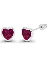 extraordinary itsy-bitsy gold heart red July birthstone earrings for babies and children
